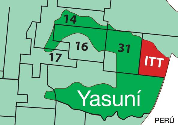 Gráfica de los bloques petroleros en el Parque Nacional Yasuní