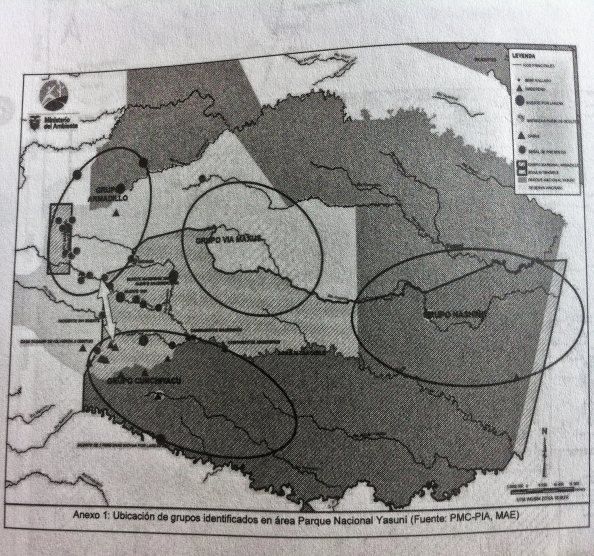 Informes del PMC en 2009 muestran mapas que señalan la zona del ITT como territorio de pueblos ocultos